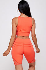 SHEER MESH PANEL SPORTS BRA AND BIKER SHORT SET