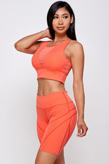 SHEER MESH PANEL SPORTS BRA AND BIKER SHORT SET