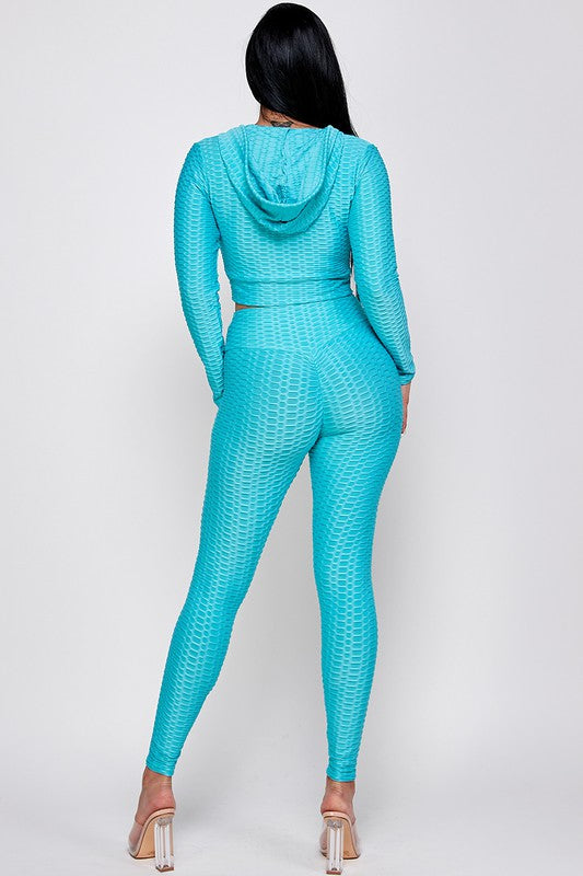 ACTIVE CROP ZIP UP HOODIE TOP AND LEGGING SET