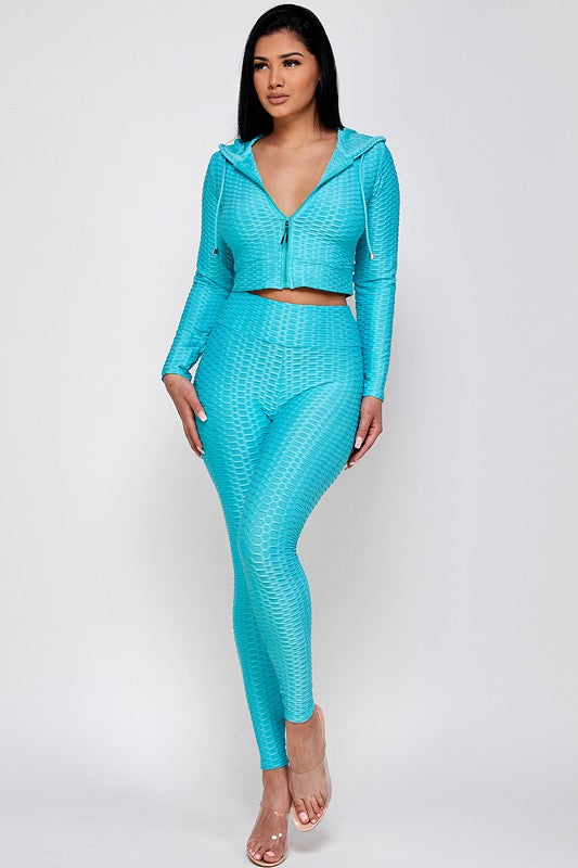 ACTIVE CROP ZIP UP HOODIE TOP AND LEGGING SET