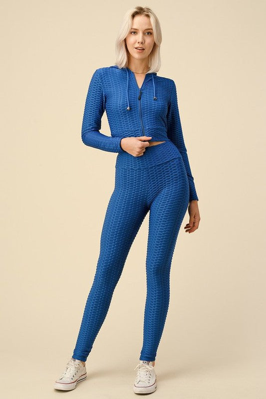 ACTIVE CROP ZIP UP HOODIE TOP AND LEGGING SET