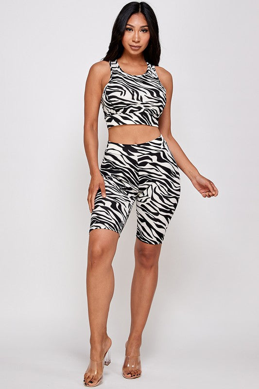 Animal print TWO  piece BIKER SHORT  set