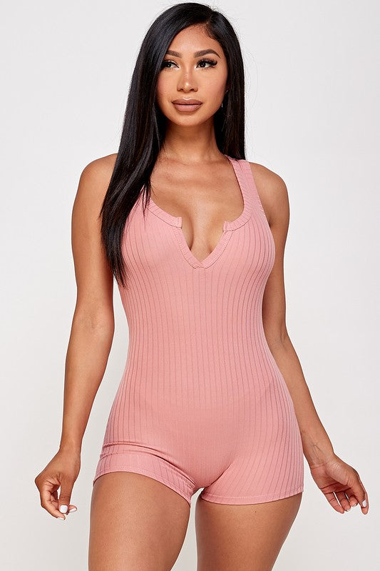 Solid textured romper with bodycon fit
