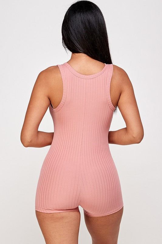 Solid textured romper with bodycon fit