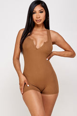 Solid textured romper with bodycon fit