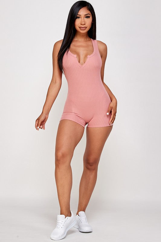Solid textured romper with bodycon fit
