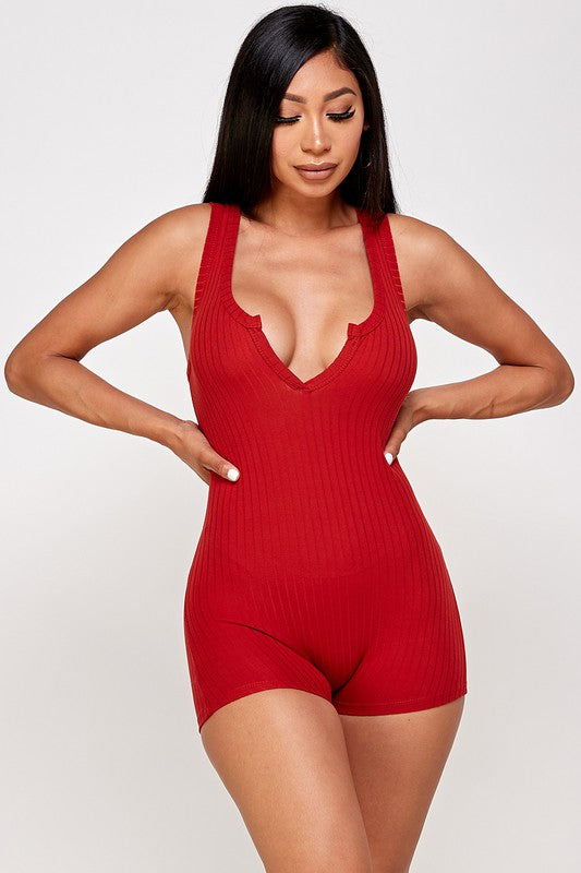 Solid textured romper with bodycon fit