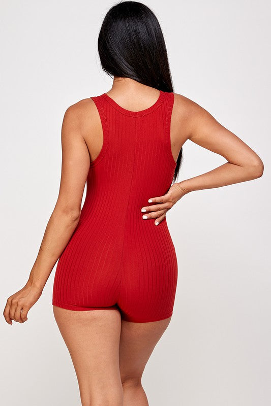 Solid textured romper with bodycon fit