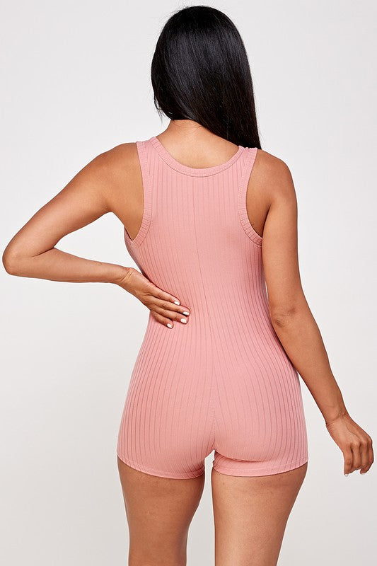 Solid textured romper with bodycon fit