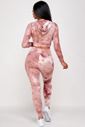 Thumbnail of Conjunto de sudadera corta con efecto tie-dye y leggings