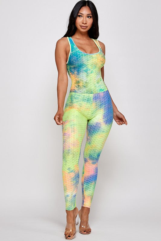 Tie dye print bodycon jumpsuit