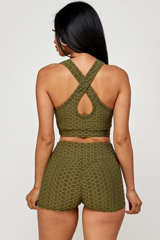 Textured Crop Top AND  Activewear short set