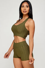 Textured Crop Top AND  Activewear short set