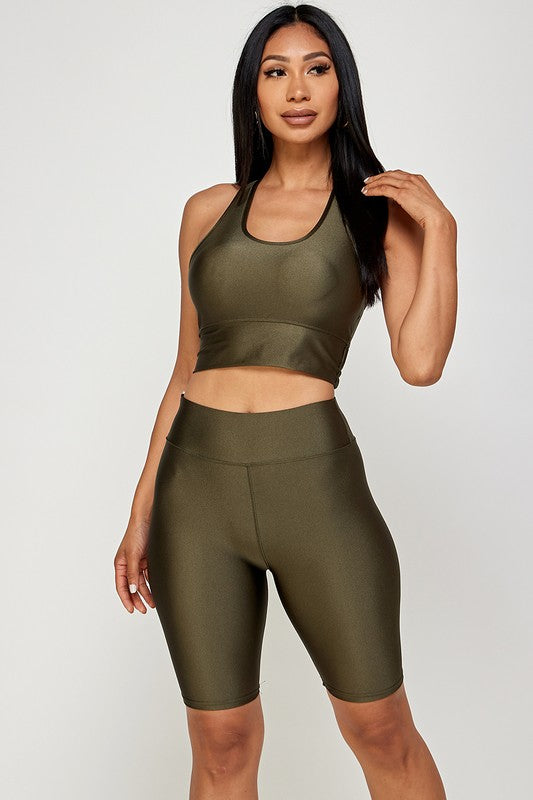 SHINY ACTIVE SPORT BRA BIKER SHORT SETS