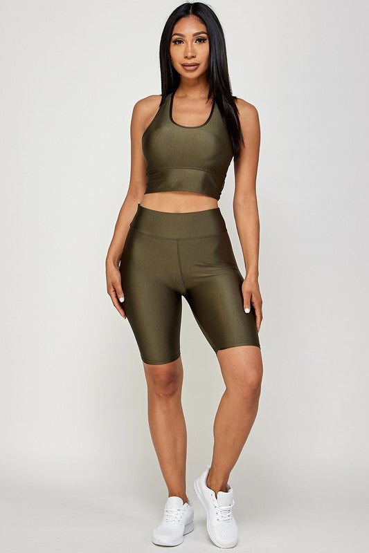 SHINY ACTIVE SPORT BRA BIKER SHORT SETS