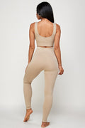 Thumbnail of SOLID RIBBED BRA CROP TOP AND  LEGGING SET