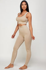 SOLID RIBBED BRA CROP TOP AND  LEGGING SET