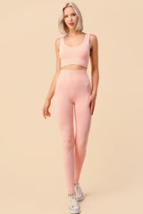 SOLID RIBBED BRA CROP TOP AND  LEGGING SET