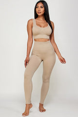 SOLID RIBBED BRA CROP TOP AND  LEGGING SET