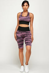 CAMOUFLAGE PRINT PADDED BRA AND  BIKER SET