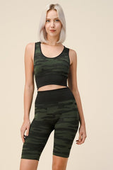 CAMOUFLAGE PRINT PADDED BRA AND  BIKER SET