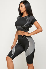 CONJUNTO DE TOP CORTO Y PANTALÓN CORTO DE MOTORISTA SIN COSTURAS