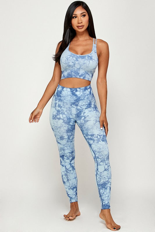 TIE DYE PADDED BRA TANK TOP AND YOGA PANTS SET