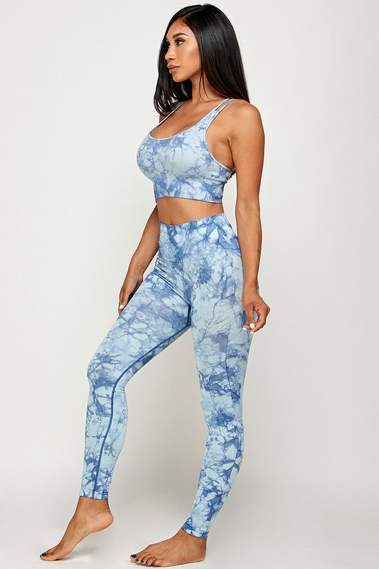 TIE DYE PADDED BRA TANK TOP AND YOGA PANTS SET