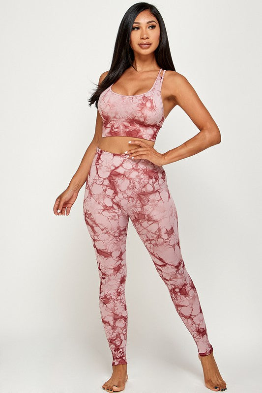 TIE DYE PADDED BRA TANK TOP AND YOGA PANTS SET