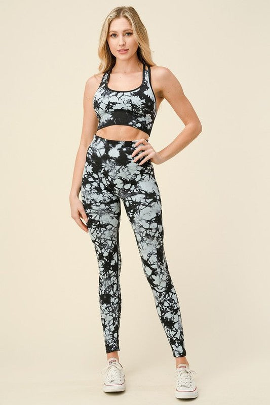 TIE DYE PADDED BRA TANK TOP AND YOGA PANTS SET