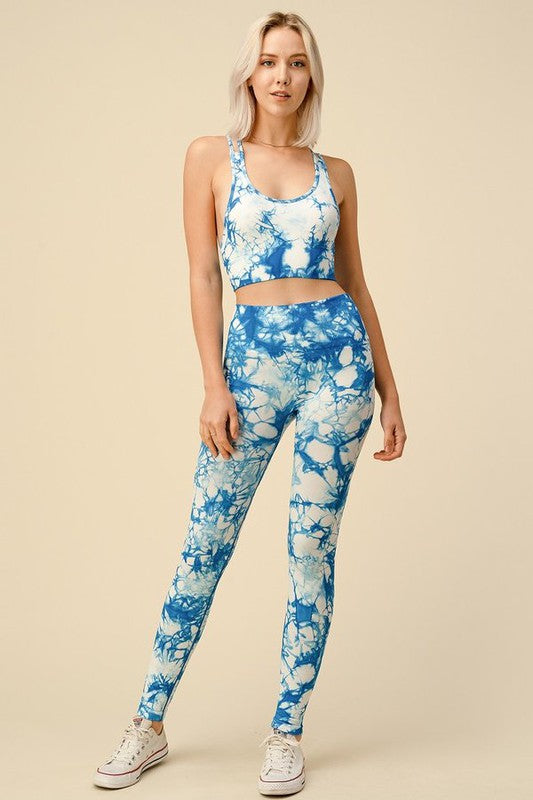 TIE DYE PADDED BRA TANK TOP AND YOGA PANTS SET