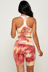 TIE DYE  SPORTS BRA CROP AND BIKER SHORT SET