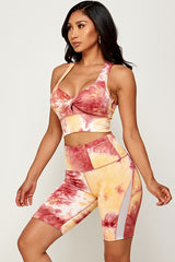 TIE DYE  SPORTS BRA CROP AND BIKER SHORT SET