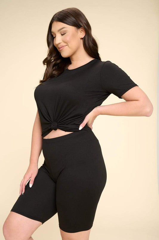 PLUS SIZE TWO PIECE BIKER SHORT SETS