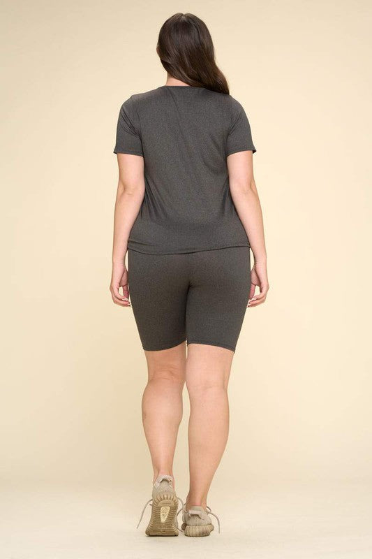 PLUS SIZE TWO PIECE BIKER SHORT SETS