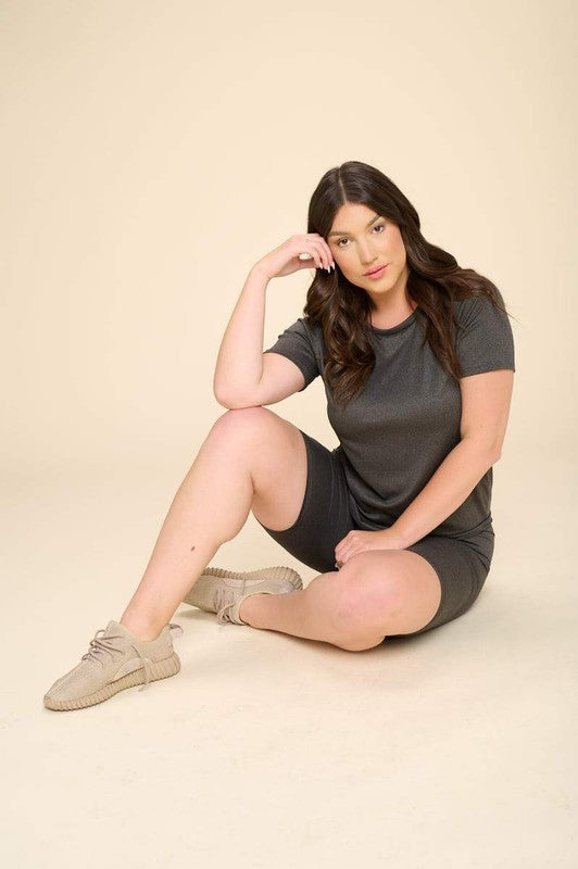 PLUS SIZE TWO PIECE BIKER SHORT SETS