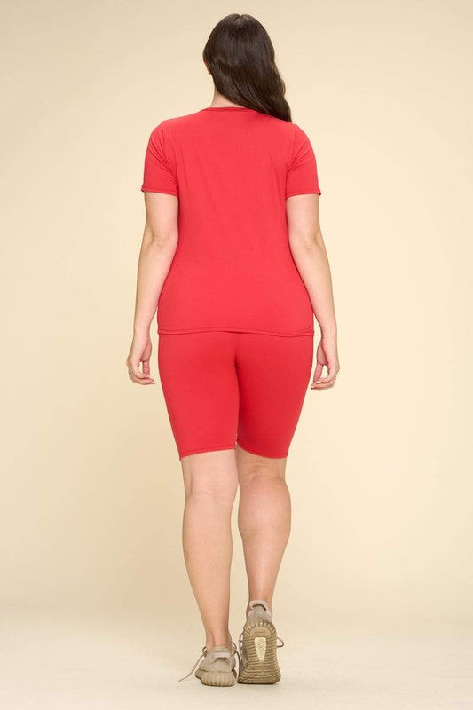 PLUS SIZE TWO PIECE BIKER SHORT SETS