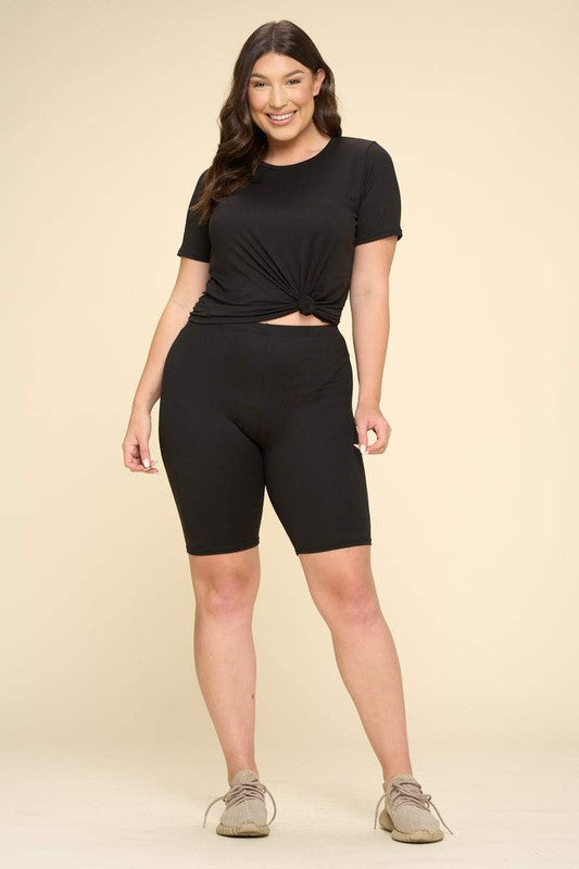 PLUS SIZE TWO  PIECE BIKER SHORT SETS