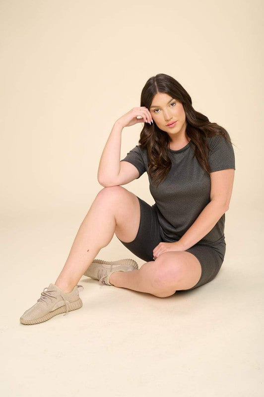 PLUS SIZE TWO  PIECE BIKER SHORT SETS