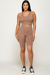 PADDED BRA CROP TANK TOP WITH BIKER SHORT SET