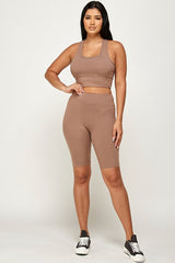 PADDED BRA CROP TANK TOP WITH BIKER SHORT SET