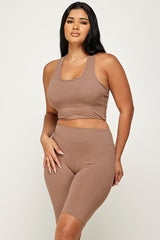 PADDED BRA CROP TANK TOP WITH BIKER SHORT SET