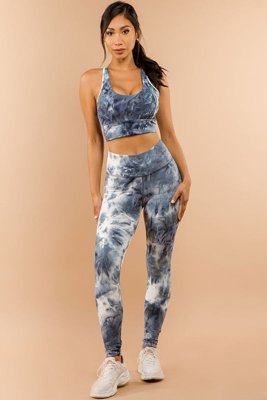 TWO PIECE TIE DYE SPORTS BRA CROP AND LEGGING SET
