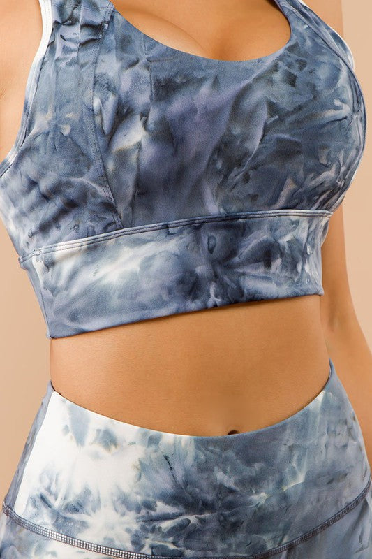TWO PIECE TIE DYE SPORTS BRA CROP AND LEGGING SET