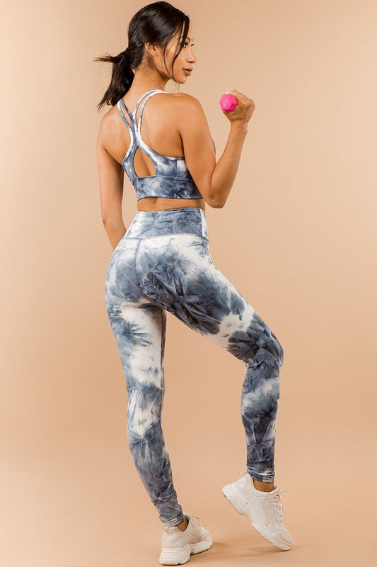 TWO PIECE TIE DYE SPORTS BRA CROP AND LEGGING SET