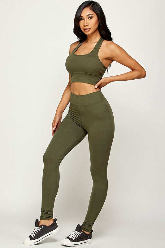 RACER BACK TIE BRA LEGGING SET