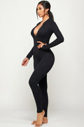 Thumbnail of SOLID ZIP UP MOCK NECK LONG SLEEVE JUMPSUIT