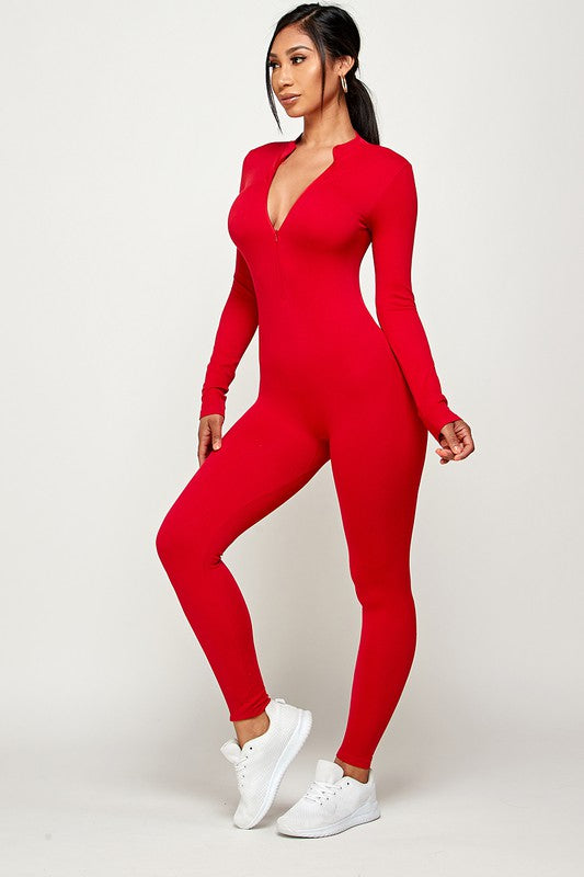 ZIPPER CENTER LONG SLEEVE S SEAMLESS JUMPSUIT