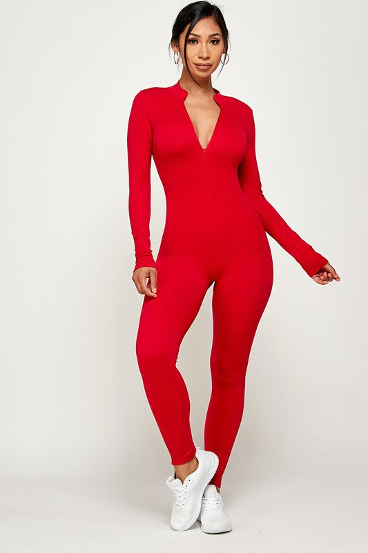 ZIPPER CENTER LONG SLEEVE S SEAMLESS JUMPSUIT