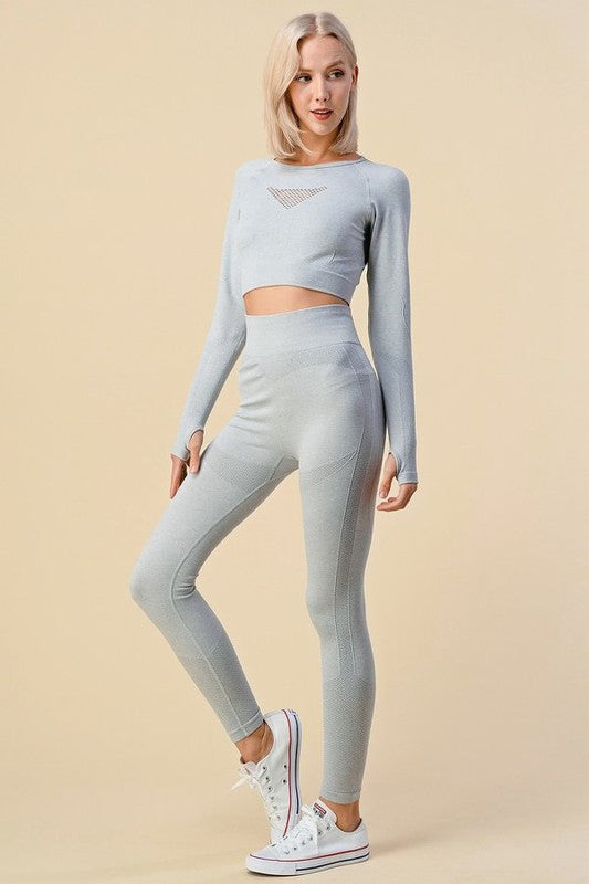 TWO TONE RAZER CUT THUMB HOLES CROP TOP SET